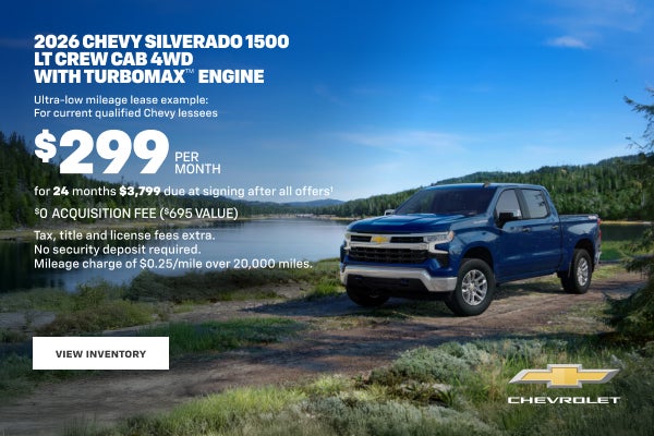 2026 Chevy Silverado 1500 LT Crew Cab 4WD with TurboMax Engine. Ultra-low mileage lease example f...